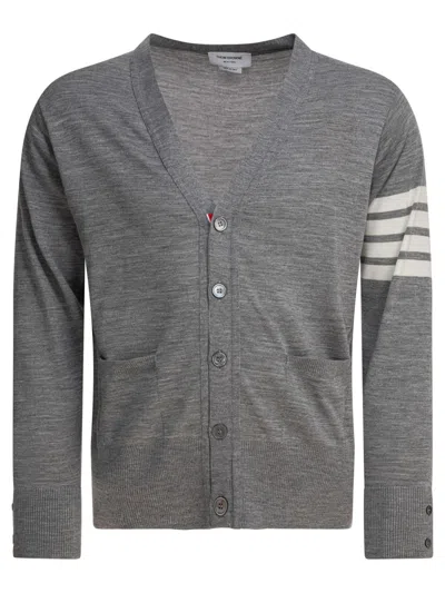 Thom Browne Classic V-neck Cardigan In Fine Merino Wool In Gray