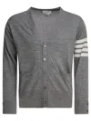 Thom Browne Gestreifter Cardigan Aus Baumwolle Mit Fransen In Gray