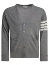 Thom Browne Gestreifter Cardigan Aus Baumwolle Mit Fransen In Gray