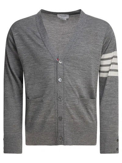 Thom Browne Classic V-neck Cardigan In Fine Merino Wool W/ 4bar Stripes Knitwear Grey In Gray