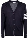 Thom Browne Classic V Neck Cardigan In Fine Merino Wool With 4 Bar Str In Blue