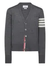 Thom Browne Classic V Neck Cardigan In Fine Merino Wool With 4 Bar Stripes Clothing In Gray