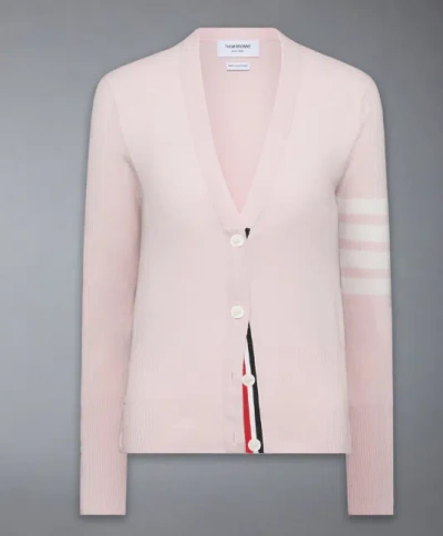Thom Browne Classic V Neck Cardigan W/ 4 Bar In Cashmere In Pink