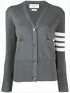 Thom Browne Classic V-neck Cardigan In Cashmere With White 4-bar Sleeve Stripe In Gray