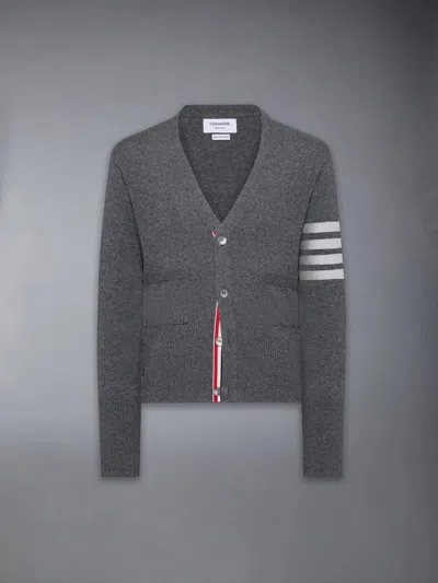 Thom Browne Classic V-neck Cardigan With 4-bar Stripe In Gray