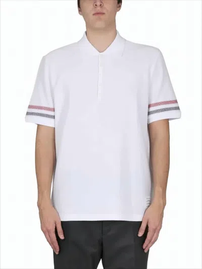 Thom Browne Classic White Polo Shirt With Red And Gray Stripes In Neutral