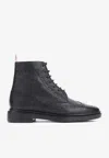 Thom Browne Wingtip Brogue Boot With Leather Sole In Black Pebble Grain In Black