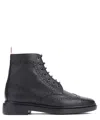 Thom Browne Wingtip Brogue Boot With Leather Sole In Black Pebble Grain In Black