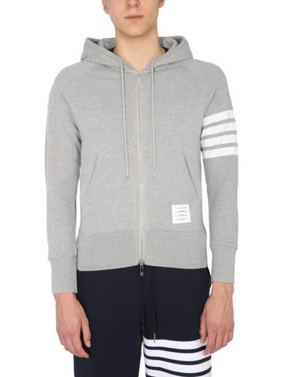 Thom Browne Classic Zip-up Hoodie With Iconic Stripe Detail In Grey
