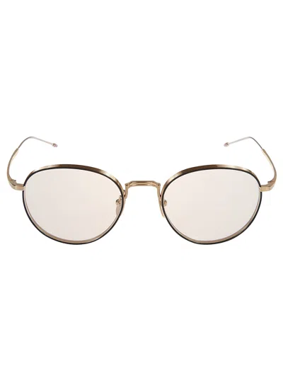 Thom Browne Clear Round Glasses In White Gold Navy W