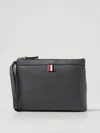 Thom Browne Grosgrain-loop Leather Make-up Bag In Grey