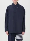 Thom Browne Oversized Blue Shirt With Patch Pockets In Polyamide Blend Man In Blue