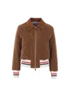 Thom Browne Corduroy Ribbed-trim Jacket In Brown