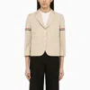 Thom Browne Cropped Striped Grosgrain-trimmed Canvas Blazer In Beige
