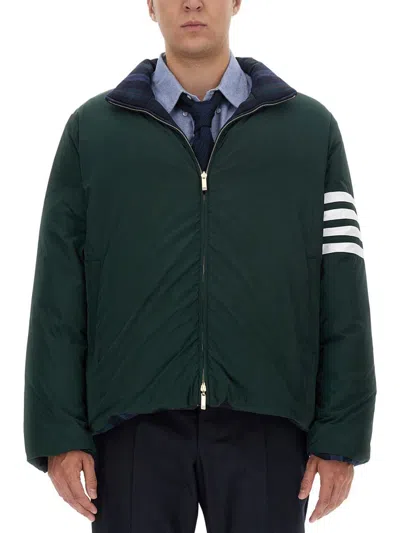 Thom Browne Men's Funnel Neck Jacket W/ Bar In Blue
