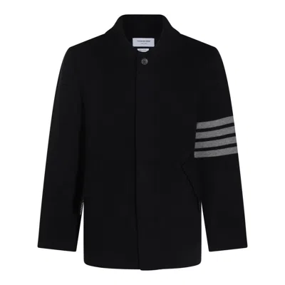 Thom Browne Stripe-detailing Wool Blend Cardi-coat In Navy