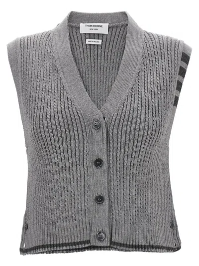 Thom Browne Virgin Wool Cable-knit Sweater Vest In Grey