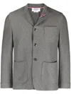 Thom Browne Men Sack Jacket In Double Face Knit Eng Rwb Stripe In Grey