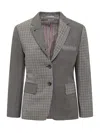 Thom Browne Mix-print Single-breasted Blazer In Grey