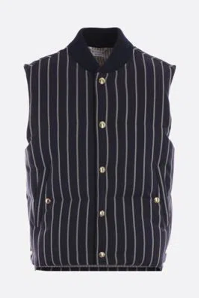 Thom Browne Navy Striped Down Vest In Blue