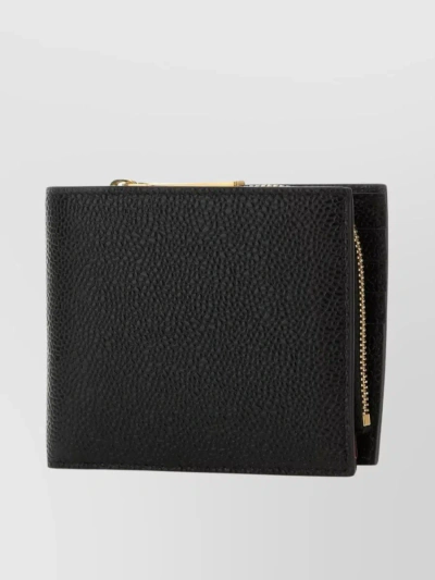 Thom Browne Leather Wallet With Striped Detail And Gold-tone Hardware In Black