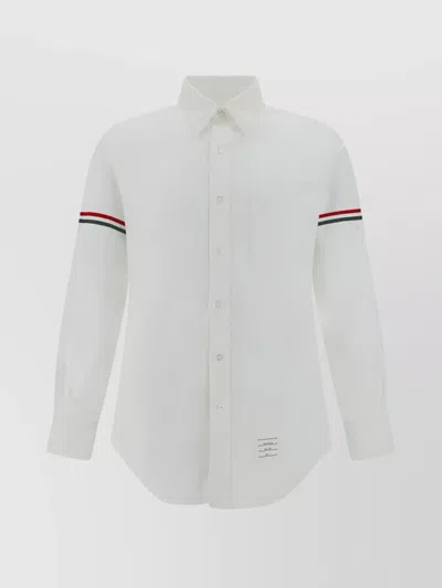 Thom Browne Collar Logo Sleeve Patch Pocket Shirt In White