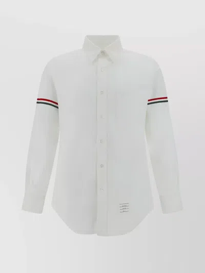 Thom Browne Long-sleeve Cotton Shirt With Striped Accents In Multi