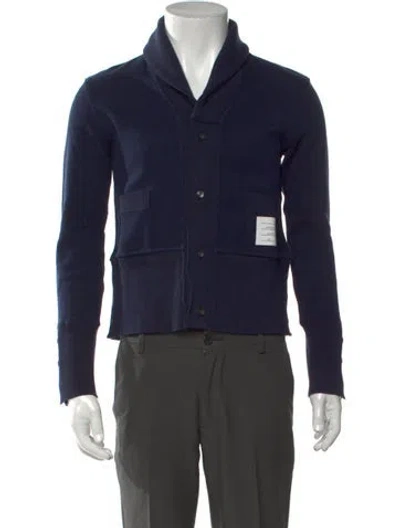 Pre-owned Thom Browne Collar Long Sleeve Cardigan In Blue