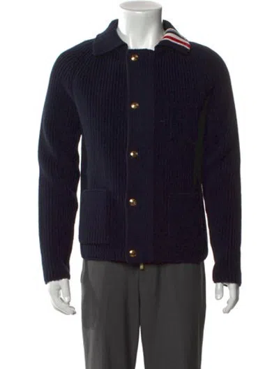 Pre-owned Thom Browne Collar Long Sleeve Cardigan In Blue