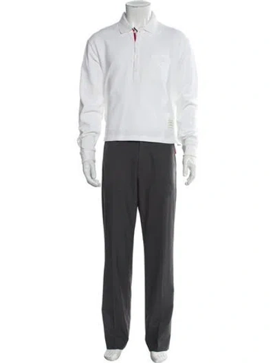 Pre-owned Thom Browne Collar Long Sleeve Polo Shirt In White