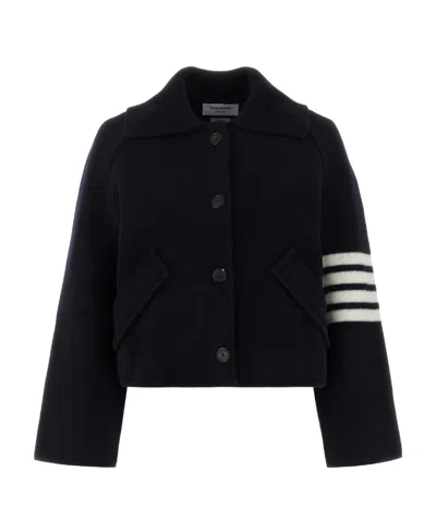 Thom Browne Collared Button-up Jacket In Blue