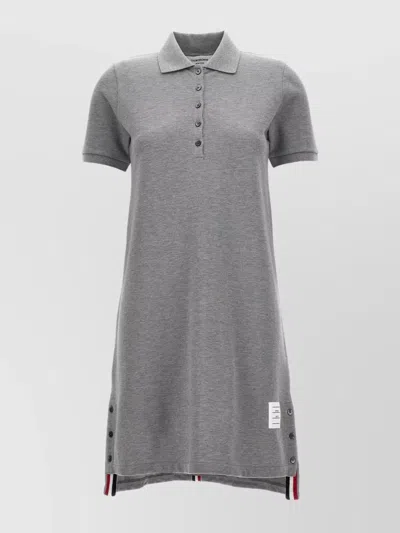 THOM BROWNE COLLARED DRESS WITH SIDE BUTTONS AND STRIPE