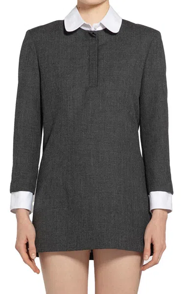 Thom Browne Collared Long-sleeved Mini Dress In Dark Grey