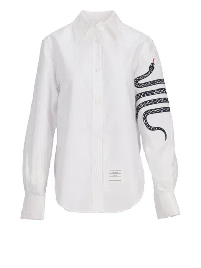 Thom Browne Collared Long-sleeved Shirt In White
