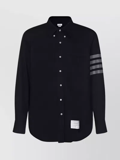 Thom Browne Collared Shirt With Striped Sleeve Pattern In Black