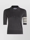 Thom Browne Collared Striped Sleeve Polo Top In Gray