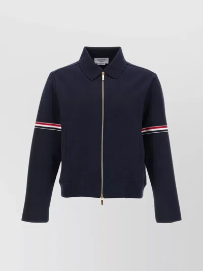 Thom Browne Collared Sweatshirt With Striped Ribbed Cuffs