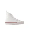 Thom Browne Collegiate High Top On Tartan Tread Sole In Vitello Calf Leather In White