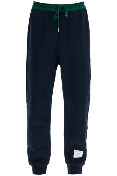 Thom Browne Color Block Fleece Joggers For Men In Blue