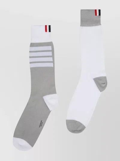 Thom Browne Color Block Mid-calf Socks In Gris
