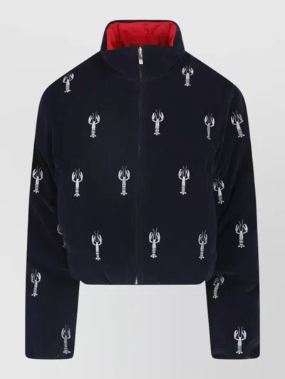 Thom Browne Color Block Padded Cropped Coat High Collar In Blue
