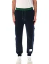Thom Browne Color Block Fleece Joggers For Men In Navy