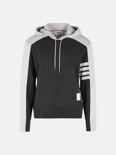 Thom Browne Colorblock 4 Bar Cotton Hooded Sweatshirt In Gray