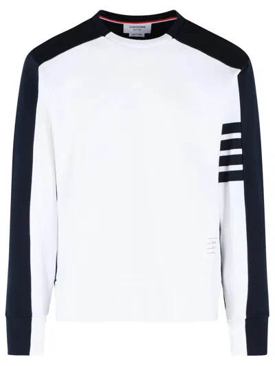 Thom Browne 'colorblock 4 Bar' White And Blue Cotton Sweatshirt