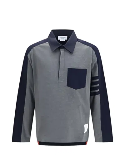 Thom Browne Colorblock 4-bar Rugby Polo Shirt In 그레이