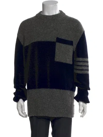 Pre-owned Thom Browne Colorblock Pattern Crew Neck Pullover In Blue