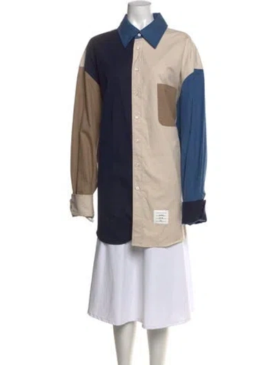 Pre-owned Thom Browne Colorblock Pattern Long Sleeve Button-up Top W/ Tags In Blue/neutrals