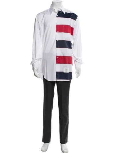 Pre-owned Thom Browne Colorblock Pattern Long Sleeve Dress Shirt In White