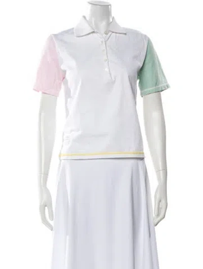 Pre-owned Thom Browne Colorblock Pattern Short Sleeve Polo In White