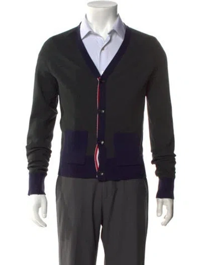 Pre-owned Thom Browne Colorblock Pattern V-neck Cardigan In Blue